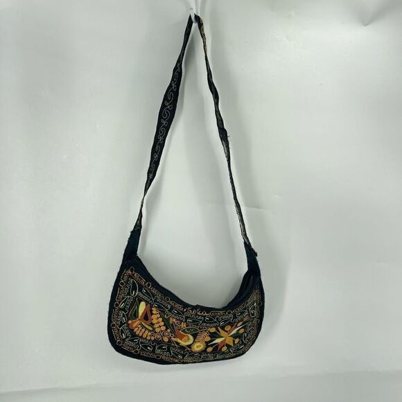 Womens Boho Bag Embroidered Handbag Purse handmade Black Multicolor - Picture 6 of 13